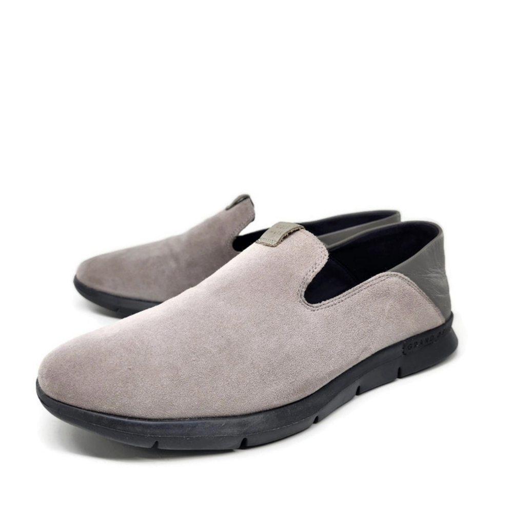 Cole Haan Grand Ambition Horizon Light Grey Suede & Leather Slip-On Flat Loafers